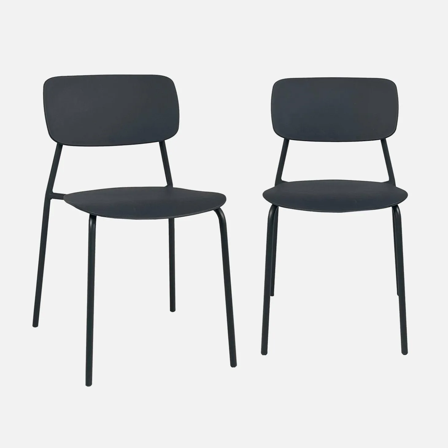 Set of 2 stackable steel and plastic garden chairs