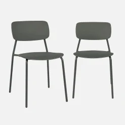 Set of 2 stackable steel and plastic garden chairs