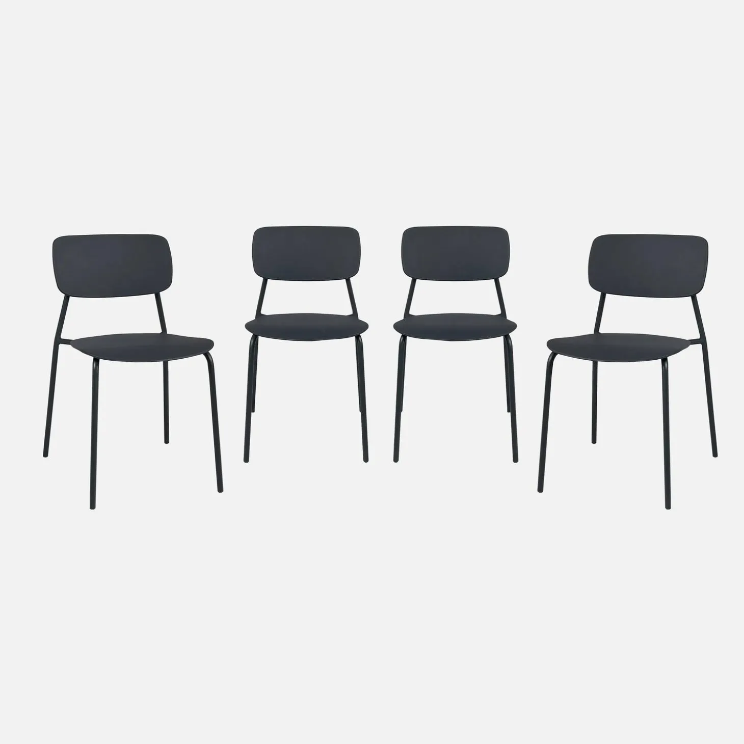 Set of 4 stackable steel and plastic garden chairs