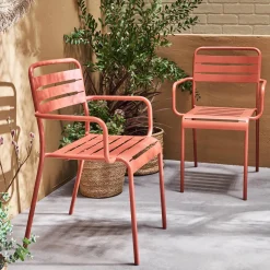 Set of 2 stackable steel garden armchairs