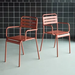Set of 2 stackable steel garden armchairs