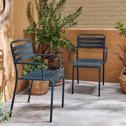 Set of 2 stackable steel garden armchairs
