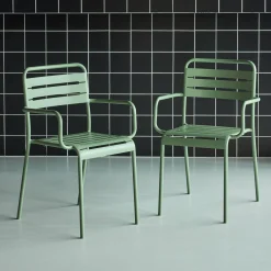 Set of 2 stackable steel garden armchairs