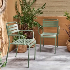 Set of 2 stackable steel garden armchairs