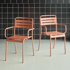 Set of 2 stackable steel garden armchairs