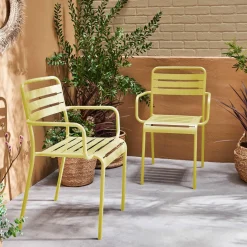 Set of 2 stackable steel garden armchairs