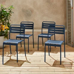 Set of 4 stackable steel garden chairs