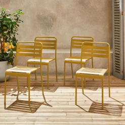 Set of 4 stackable steel garden chairs