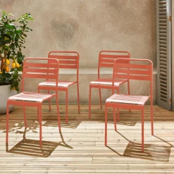 Set of 4 stackable steel garden chairs