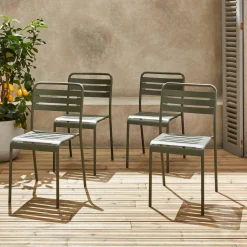 Set of 4 stackable steel garden chairs