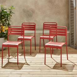 Set of 4 stackable steel garden chairs