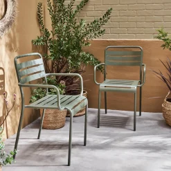 Set of 2 stackable steel garden armchairs