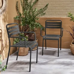 Set of 2 stackable steel garden armchairs
