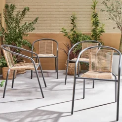 Set of 4 steel and resin garden armchairs