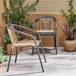 Set of 4 steel and resin garden armchairs