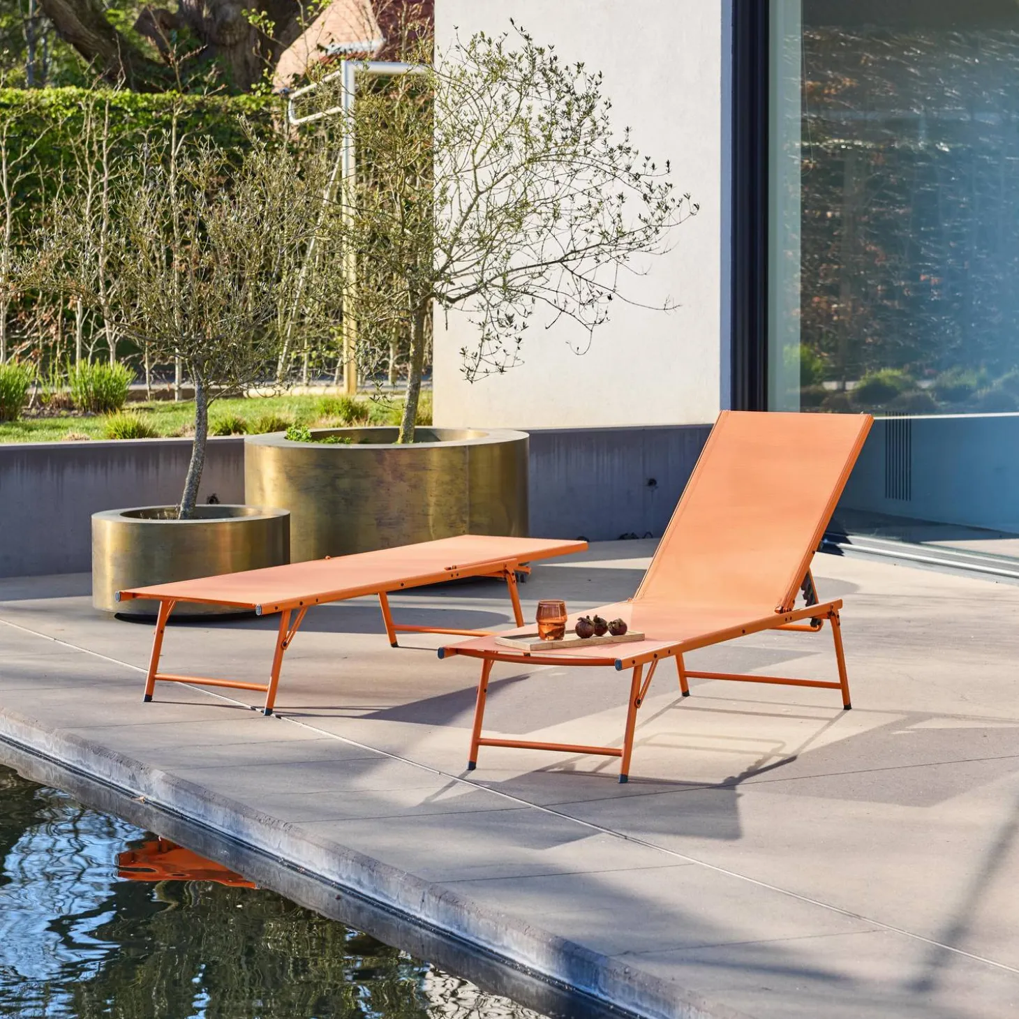 Set of 2 steel and textilene sun loungers, 4 positions