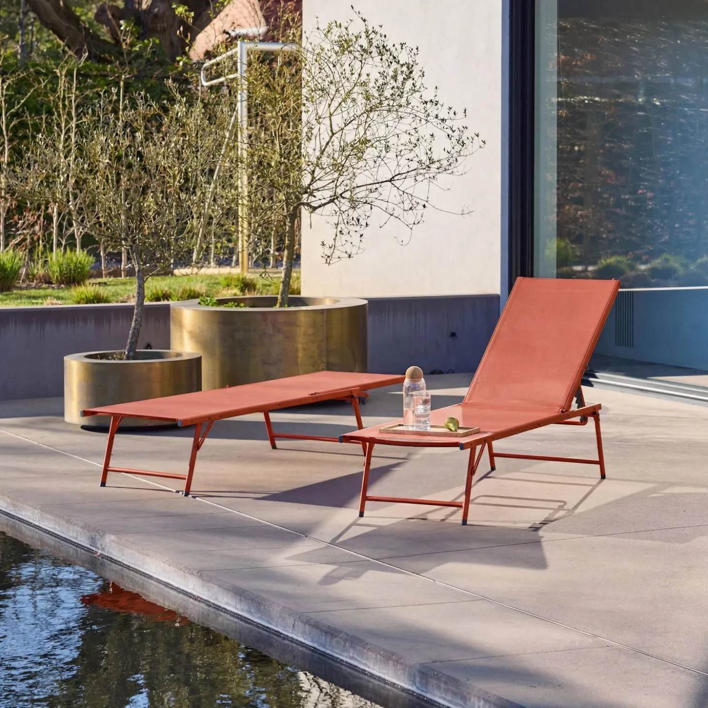 Set of 2 steel and textilene sun loungers, 4 positions