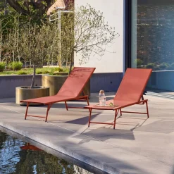 Set of 2 steel and textilene sun loungers, 4 positions