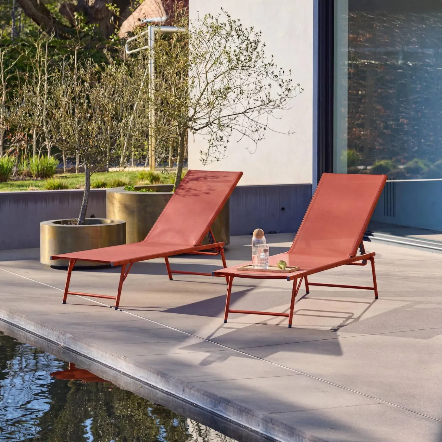 Set of 2 steel and textilene sun loungers, 4 positions