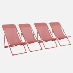 Set of 4 textilene folding sun loungers of steel