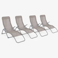 Set of 4 textilene folding sun loungers with 2 positions