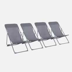 Set of 4 textilene folding sun loungers of steel