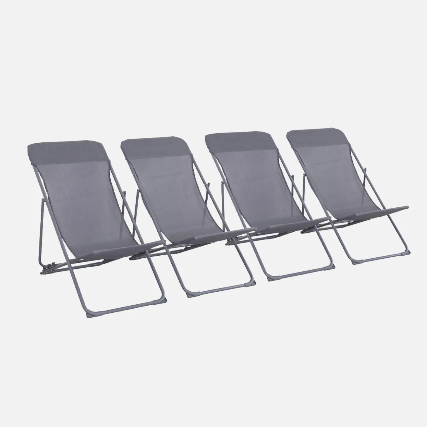 Set of 4 textilene folding sun loungers of steel