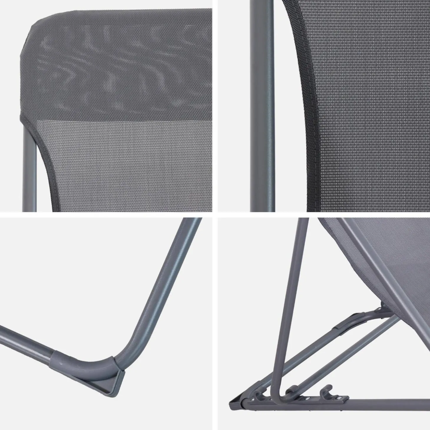 Set of 4 textilene folding sun loungers of steel