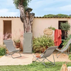 Set of 4 textilene folding sun loungers of steel