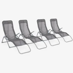 Set of 4 textilene folding sun loungers with 2 positions