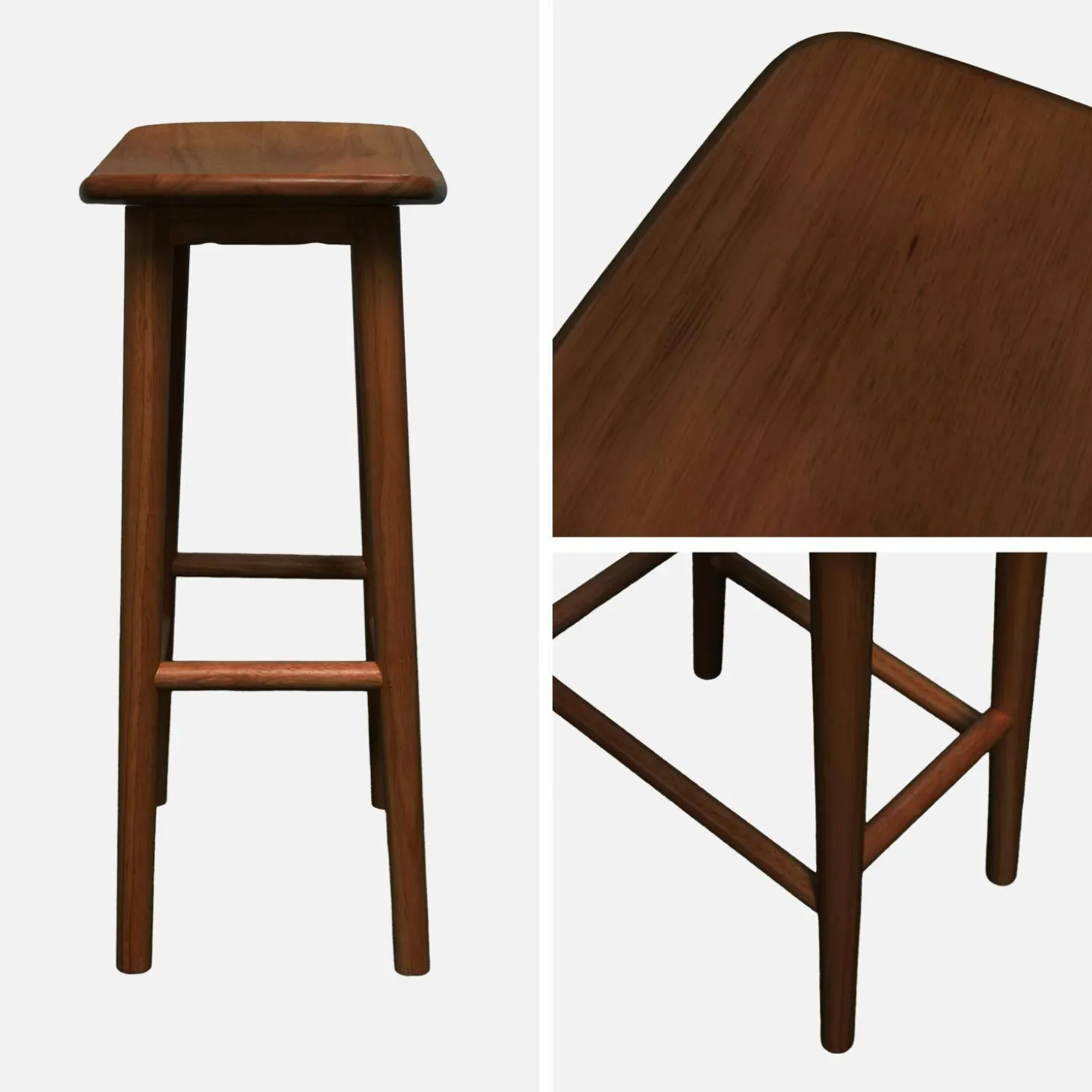 Set of 2 vintage bar stools, rubberwood