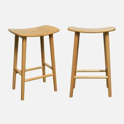 Set of 2 vintage bar stools, rubberwood