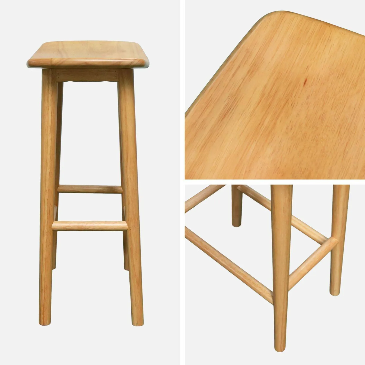 Set of 2 vintage bar stools, rubberwood