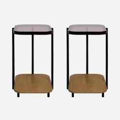 Set of 2 vintage black metal side tables