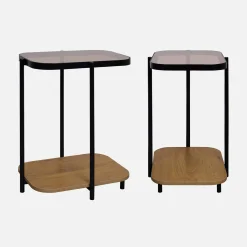 Set of 2 vintage black metal side tables