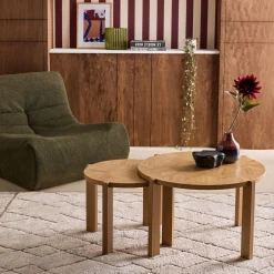 Set of 2 vintage nesting tables with round chevron effect tops