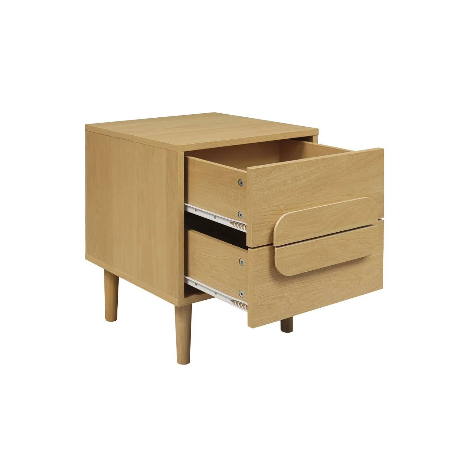 Set of 2 vintage wood effect bedside tables with 2 drawers