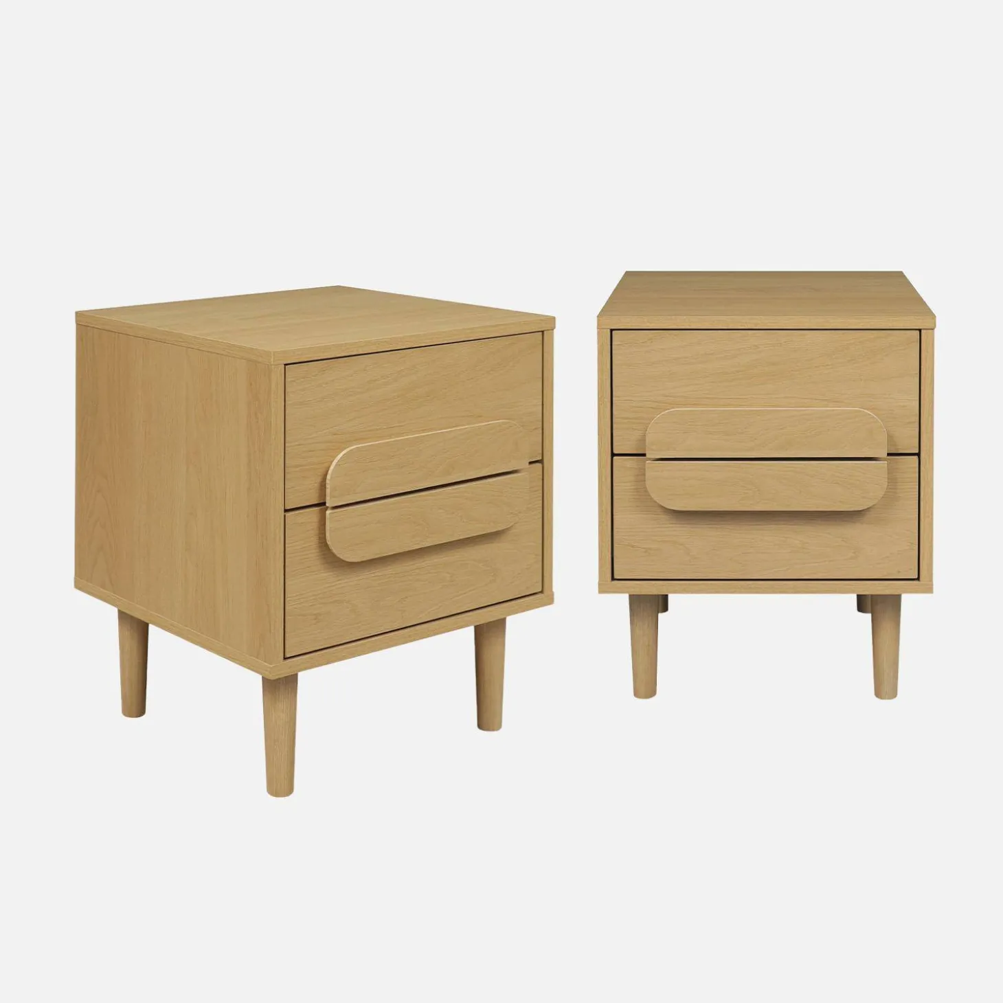 Set of 2 vintage wood effect bedside tables with 2 drawers