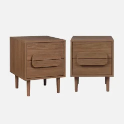 Set of 2 vintage wood effect bedside tables with 2 drawers