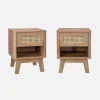 Set of 2 wood effect and cane bedside tables