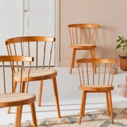 Set of 4 wooden and caned chairs