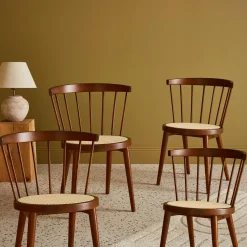 Set of 4 wooden and caned chairs