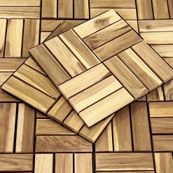 Set of 30x30cm wooden patio tiles, square pattern
