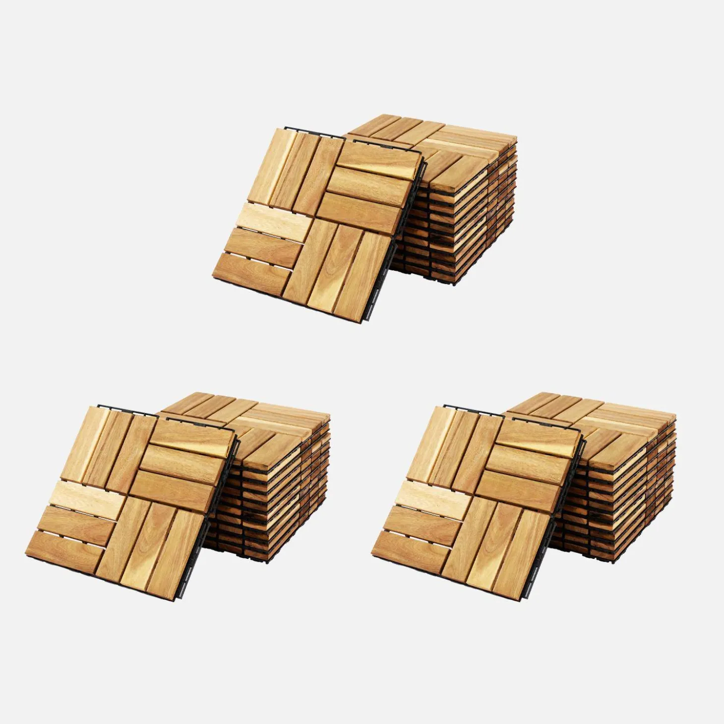 Set of 30x30cm wooden patio tiles, square pattern
