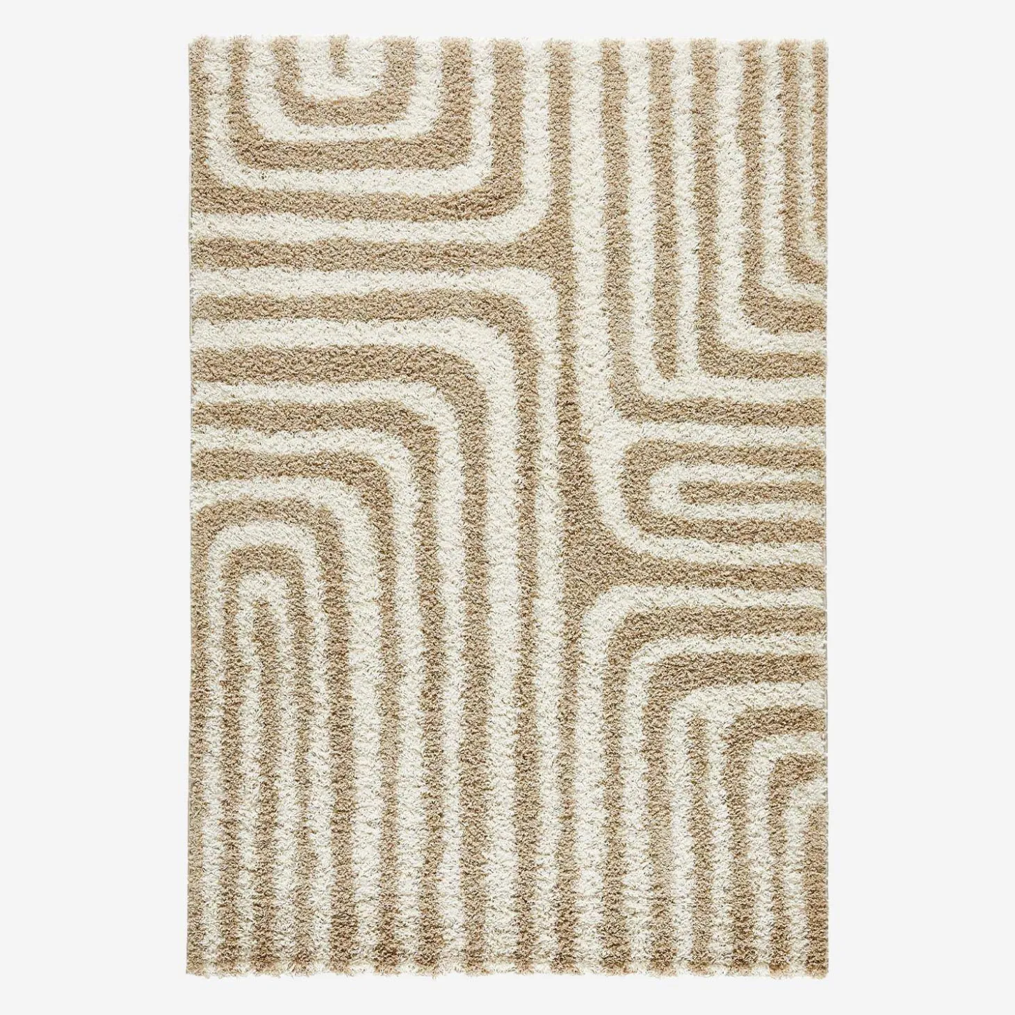 Shaggy Indoor Rug with Beige Geometric Patterns