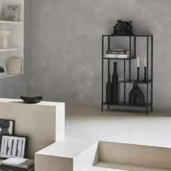 4-shelf asymmetrical bookshelf in black metal