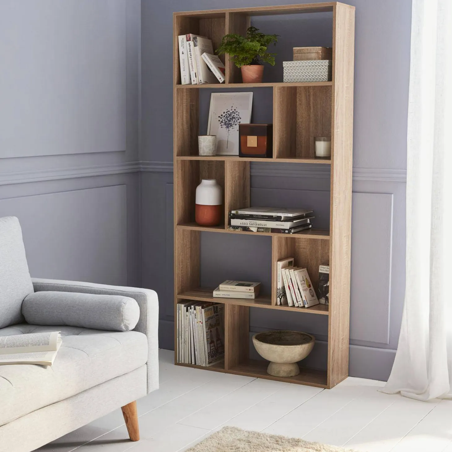 5-shelf bookcase with 10 compartments