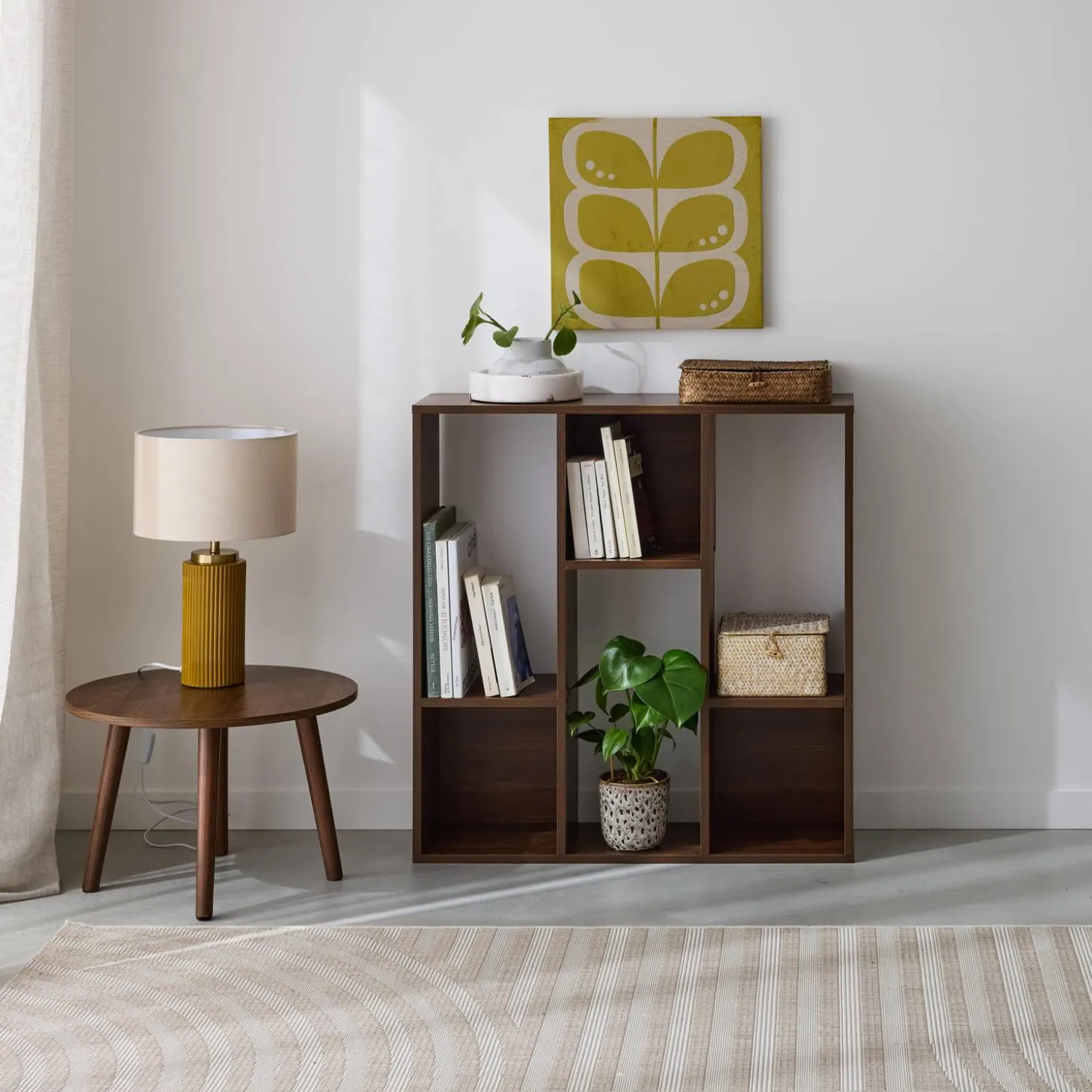3-shelf bookcase with 6 compartments