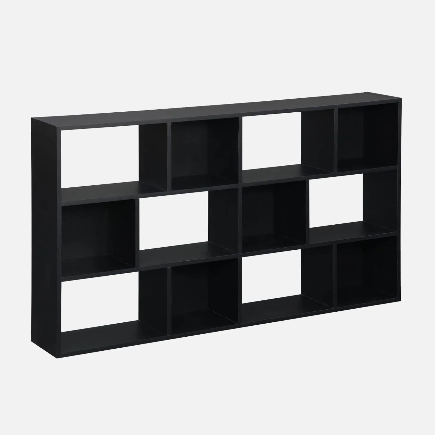 3-shelf bookshelf with 12 compartments