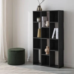 3-shelf bookshelf with 12 compartments
